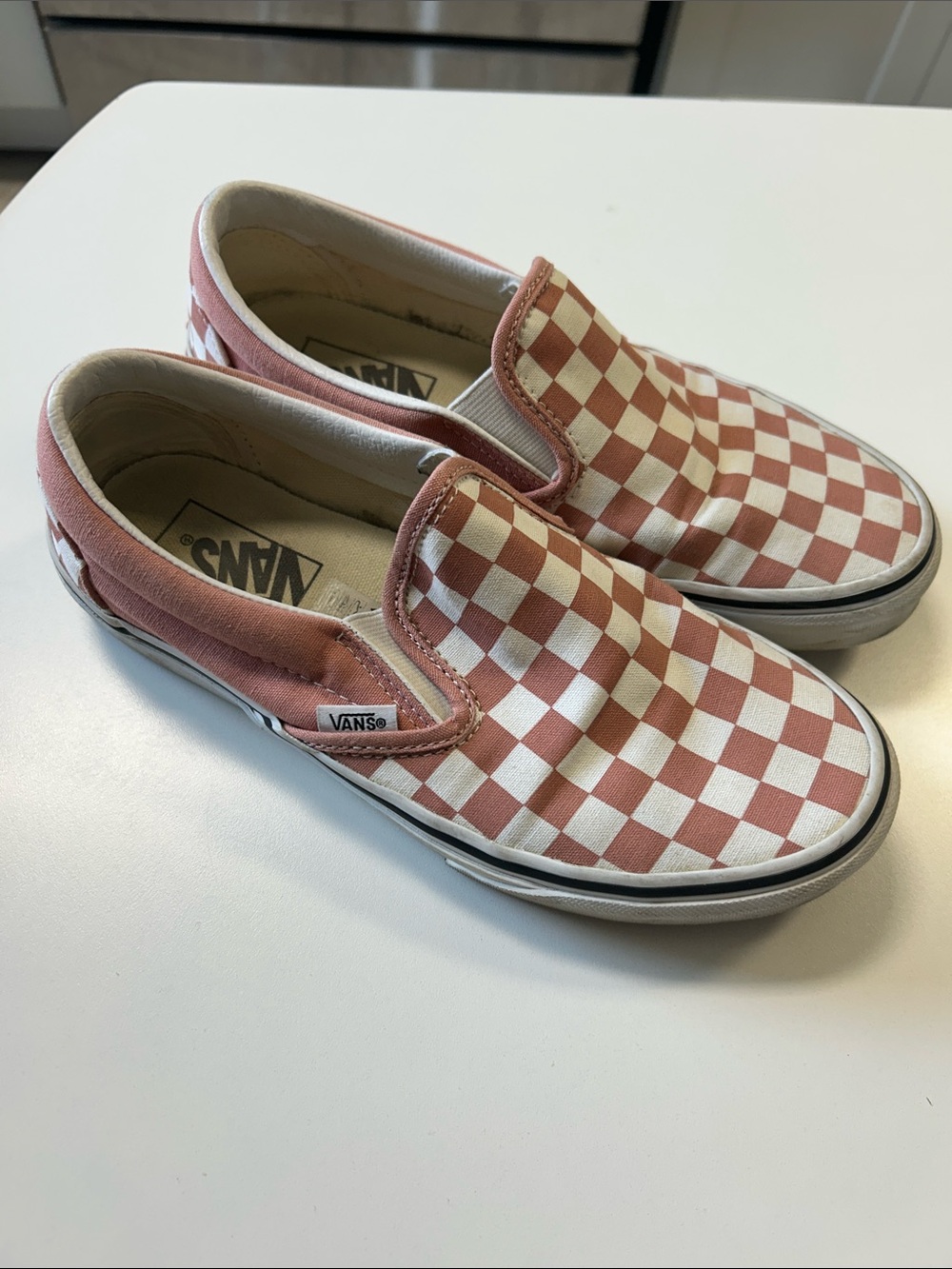 Vans Classic Checkerboard Slip-On Shoes - Pink/White